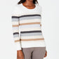 Karen Scott Women's Striped Cotton Cable Knit Sweater White Size Petite S/M