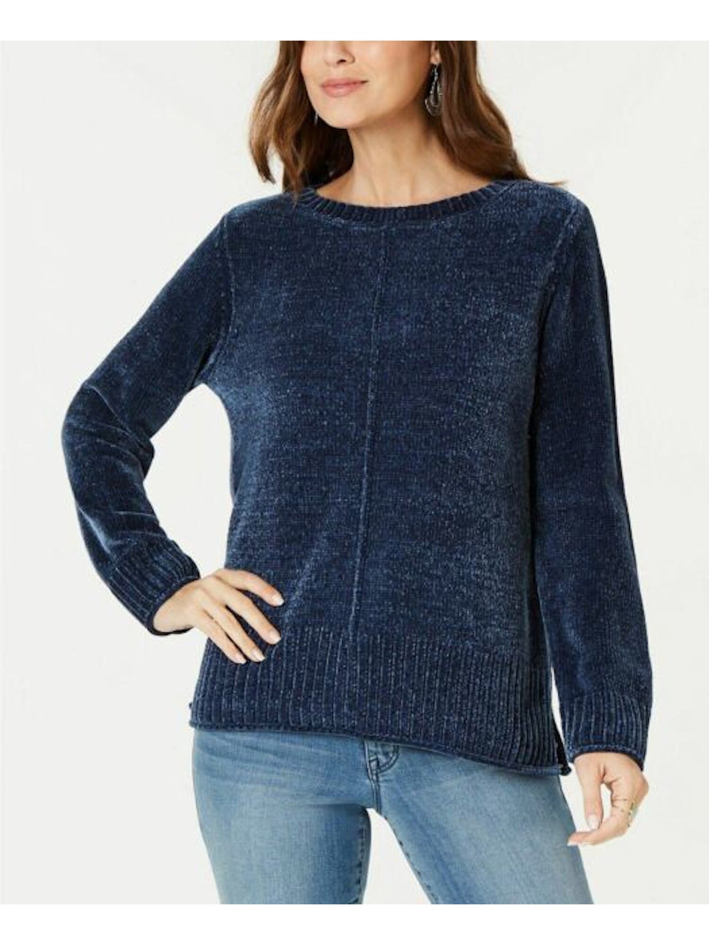 Style & Co Women's Textured Heather Long Sleeve Crew Neck Blouse Sweater Blue Size XX-Large