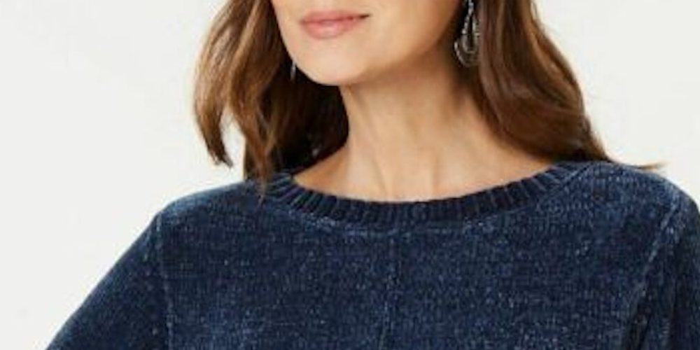 Style & Co Women's Textured Heather Long Sleeve Crew Neck Blouse Sweater Blue Size XX-Large