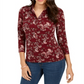 Charter Club Women's 3/4 Sleeve Printed Polo Top Red Size XX-Large