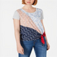 Style & Co Women's Patch Side Tie Top Blue Size Petite Large