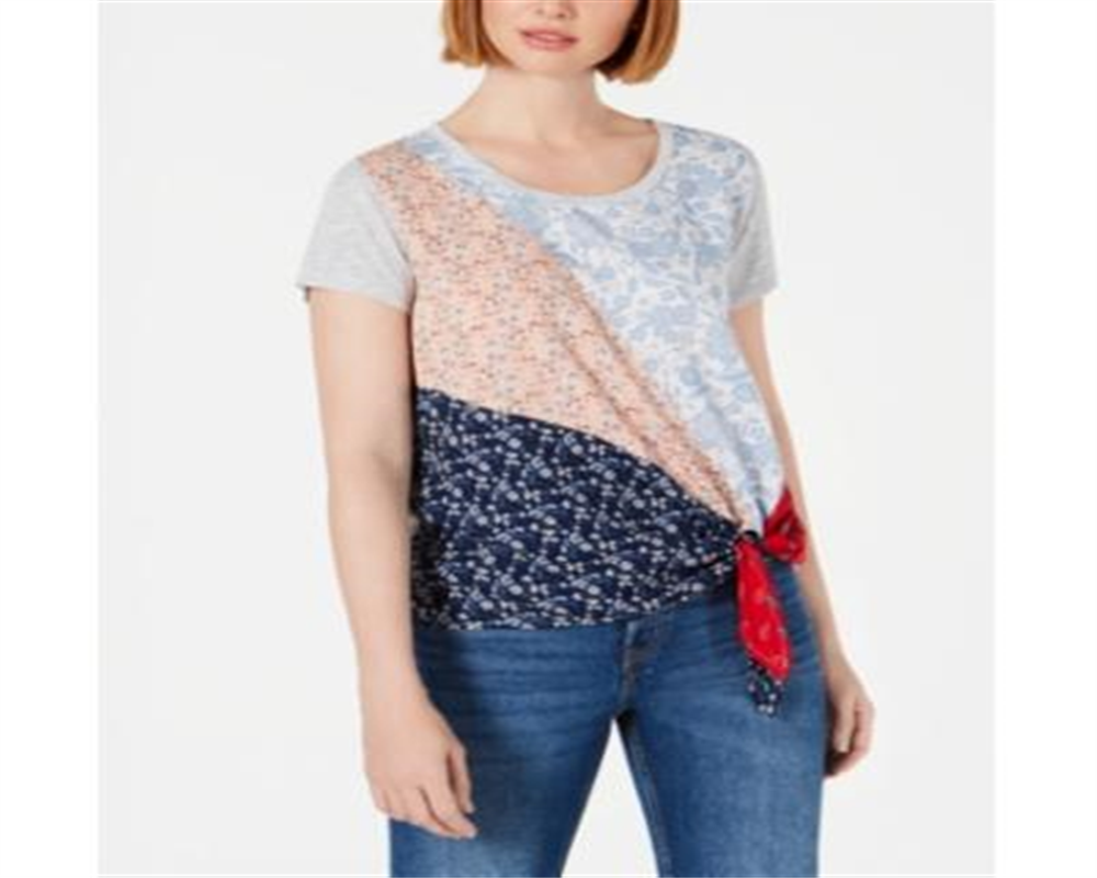 Style & Co Women's Patch Side Tie Top Blue Size Petite Large