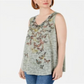 Style & Co Women's Embellished V Neck Top Pink Size X-Small