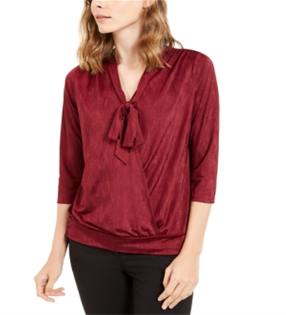 Alfani Women's Tie Neck Top Red Size Petite X-Large