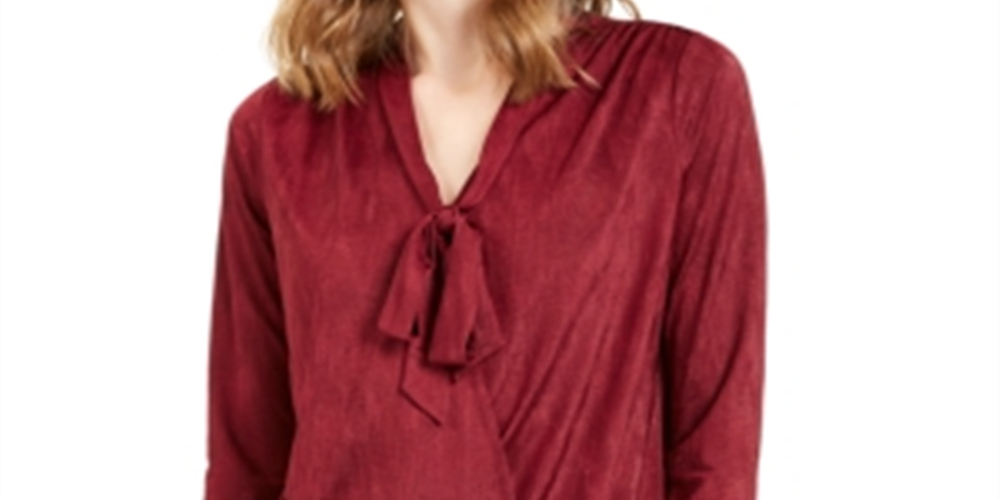 Alfani Women's Tie Neck Top Red Size Petite X-Large