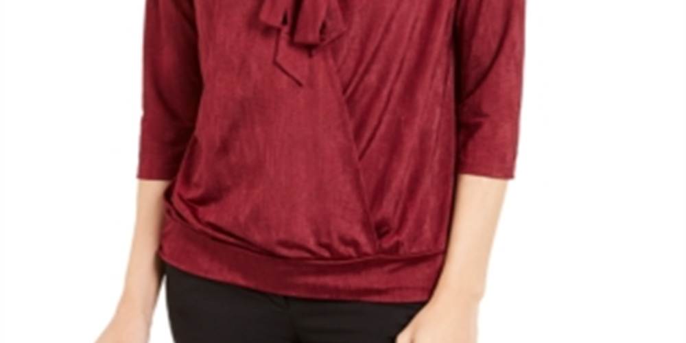 Alfani Women's Tie Neck Top Red Size Petite X-Large
