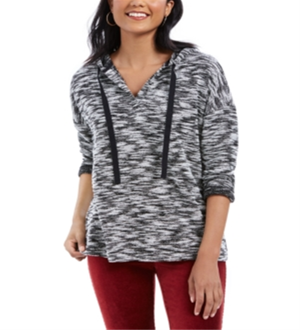 Style & Co Women's Space Dyed French Terry Hoodie Black Size Small