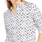 Charter Club Women's Printed Roll Tab Sleeve Linen Blend Top White Size XX-Large
