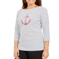 Karen Scott Women's Cotton Striped Anchor Graphic Top White Combo Size Petite S/M