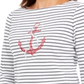 Karen Scott Women's Cotton Striped Anchor Graphic Top White Combo Size Petite S/M