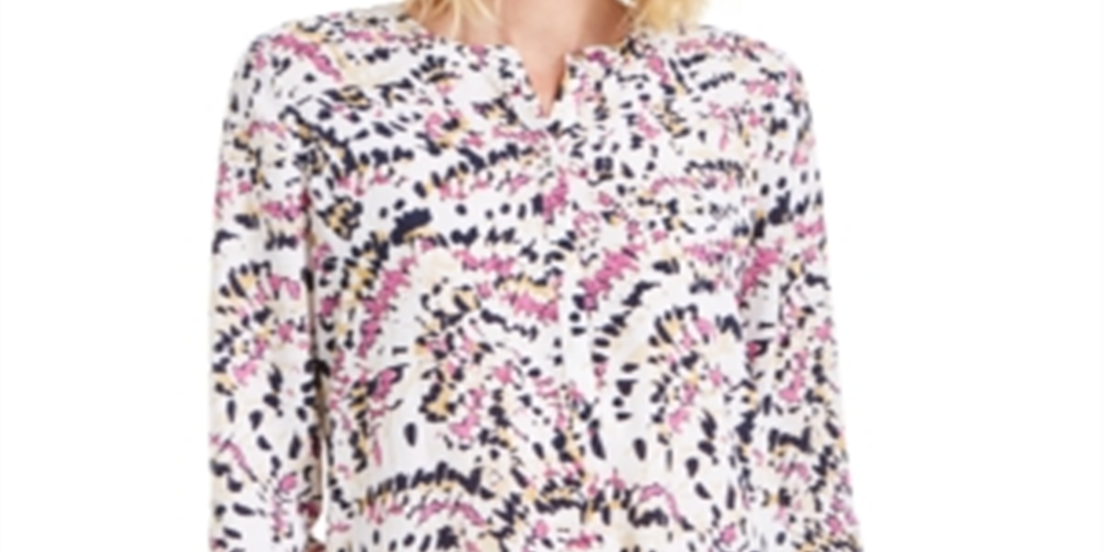 JM Collection Women's Printed Pleat Back Top Pink Size Small