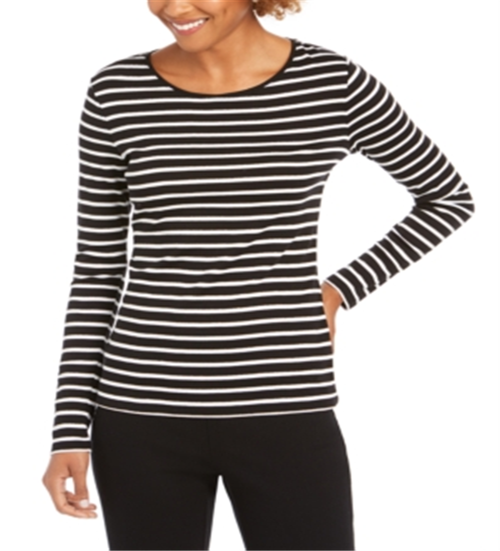 Charter Club Women's Metallic Stripe Top Black Size X-Large