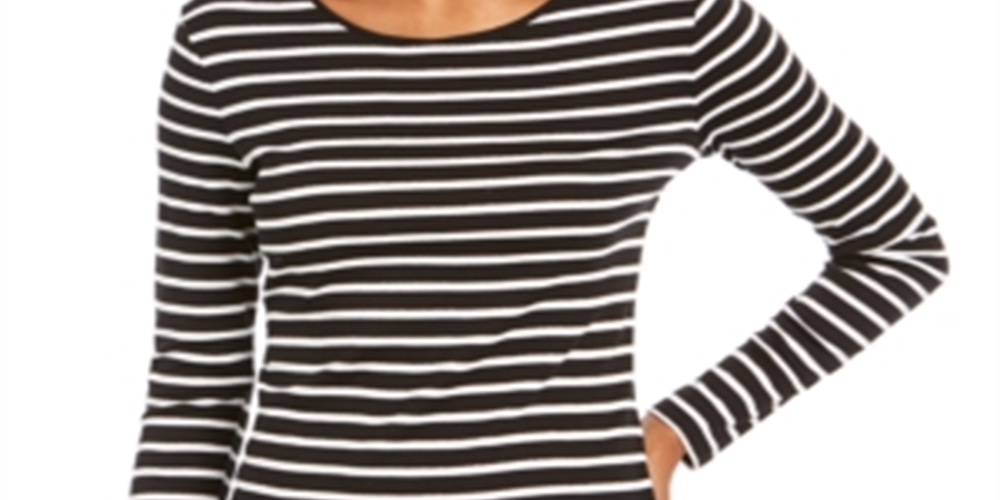Charter Club Women's Metallic Stripe Top Black Size X-Large