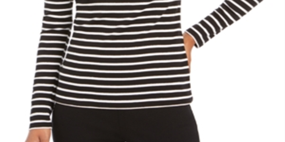 Charter Club Women's Metallic Stripe Top Black Size X-Large