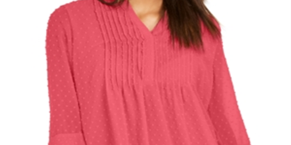 Charter Club Women's Double Ruffle Top Coral Size Petite Small