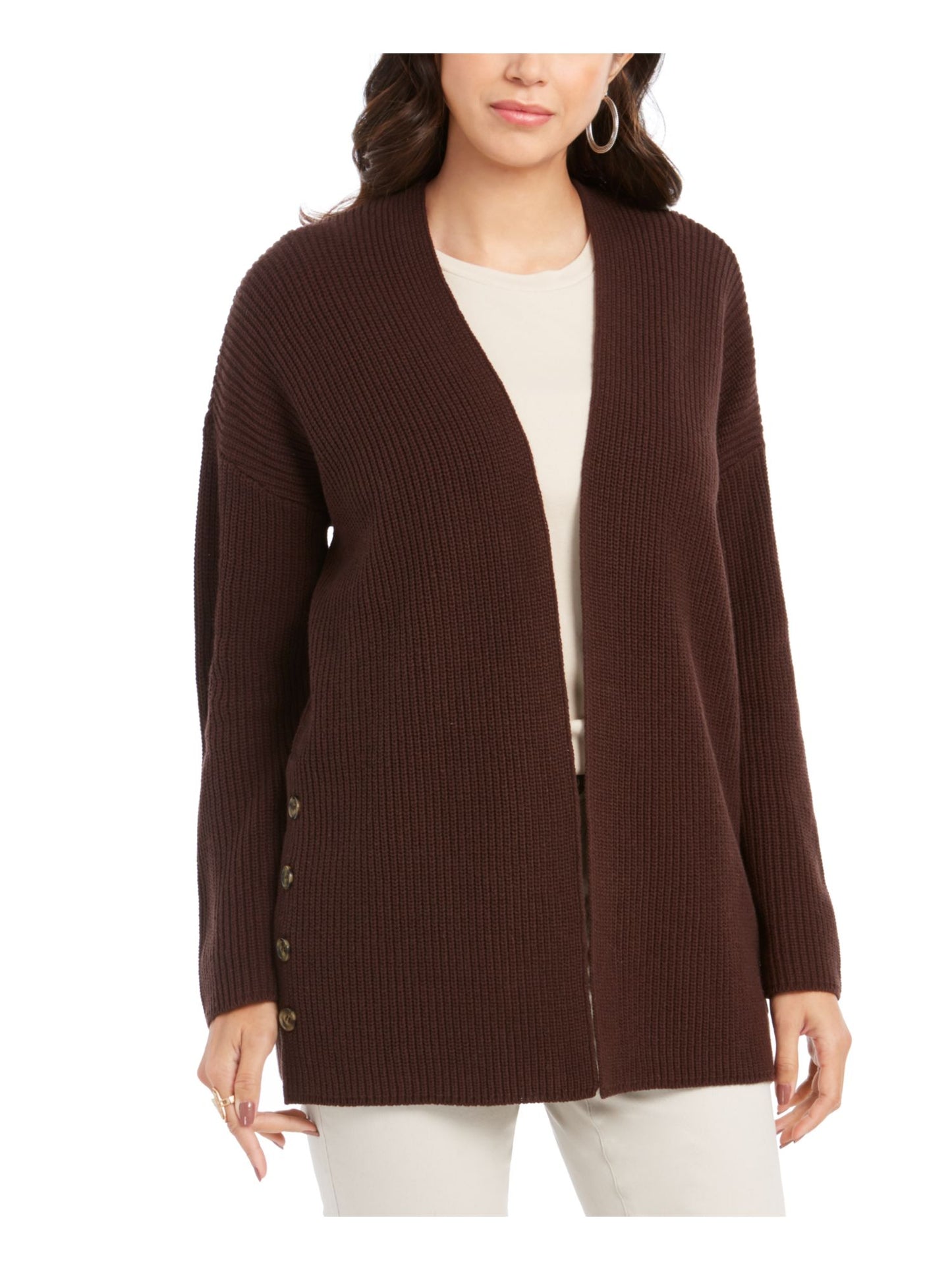 Style & Co Women's Long Sleeve Open Cardigan Sweater Brown Size PS