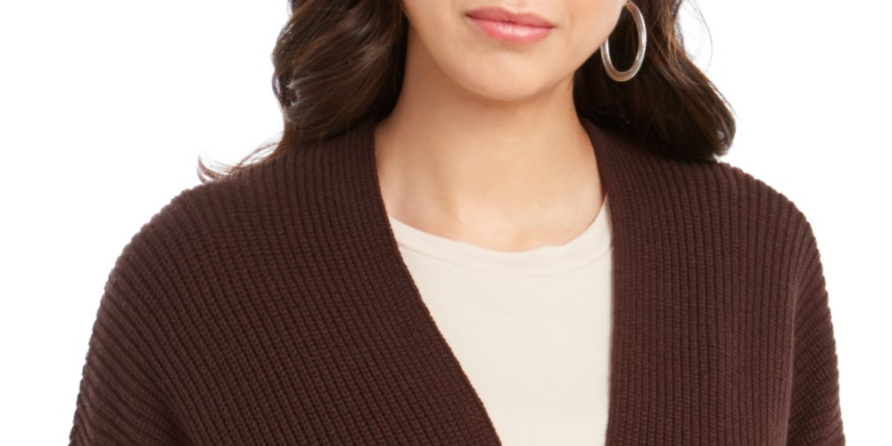Style & Co Women's Long Sleeve Open Cardigan Sweater Brown Size PS