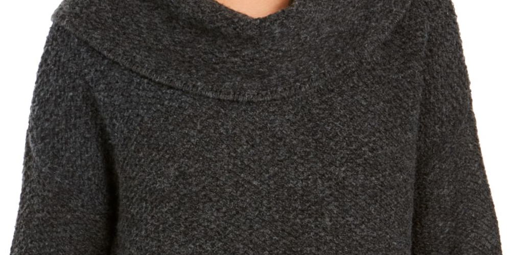 Style & Co Women's Textured Long Sleeve Cowl Neck Sweater Gray Size Petite Small
