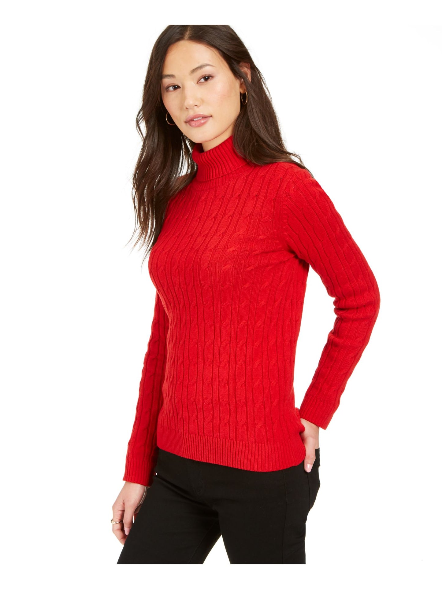 Charter Club Women's Ribbed Solid Long Sleeve Turtle Neck Sweater Red Size Petite Small