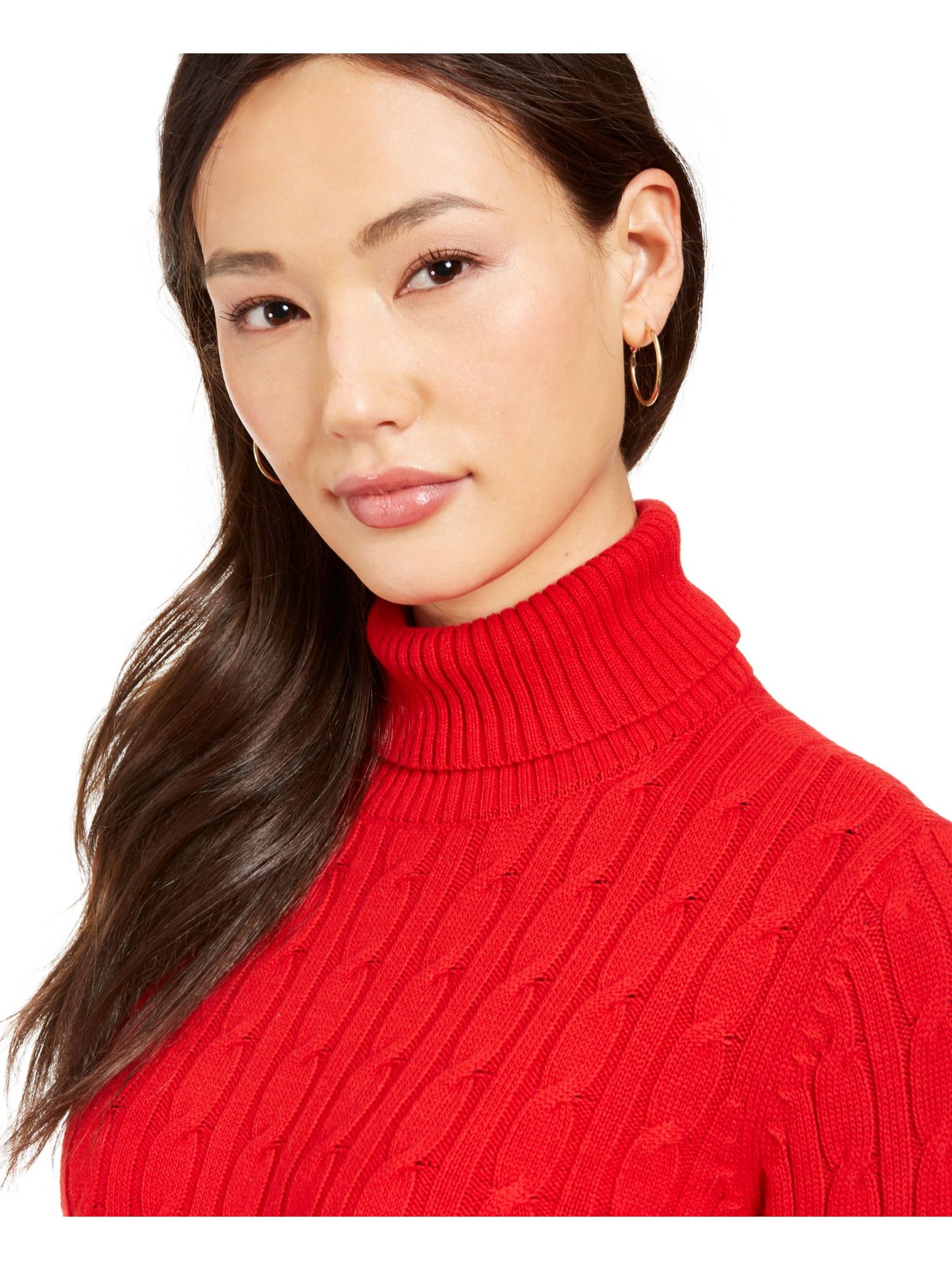 Charter Club Women's Ribbed Solid Long Sleeve Turtle Neck Sweater Red Size Petite Small