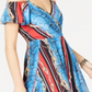 INC International Concepts Women's Printed Cold Shoulder Dress Blue Size 6 Petite