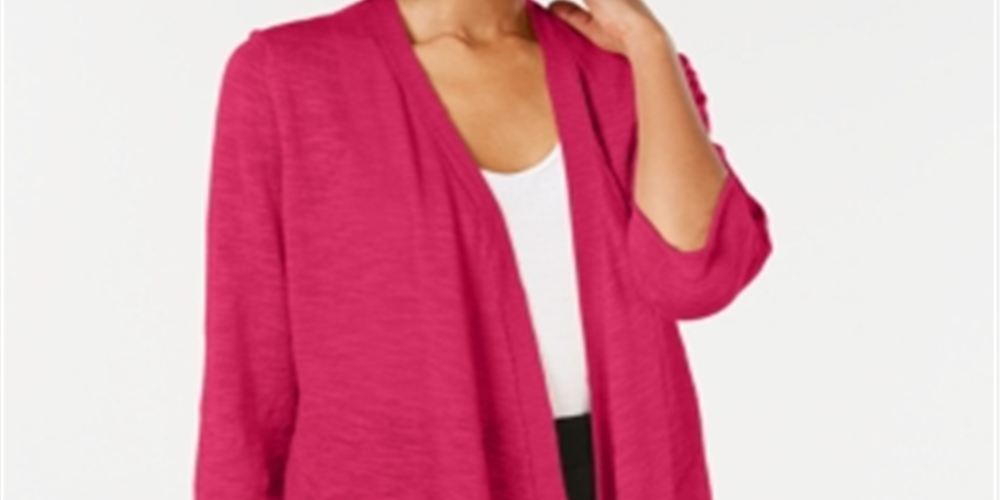 Alfani Women's Linen Open Front Cardigan Pink Size Petite XL