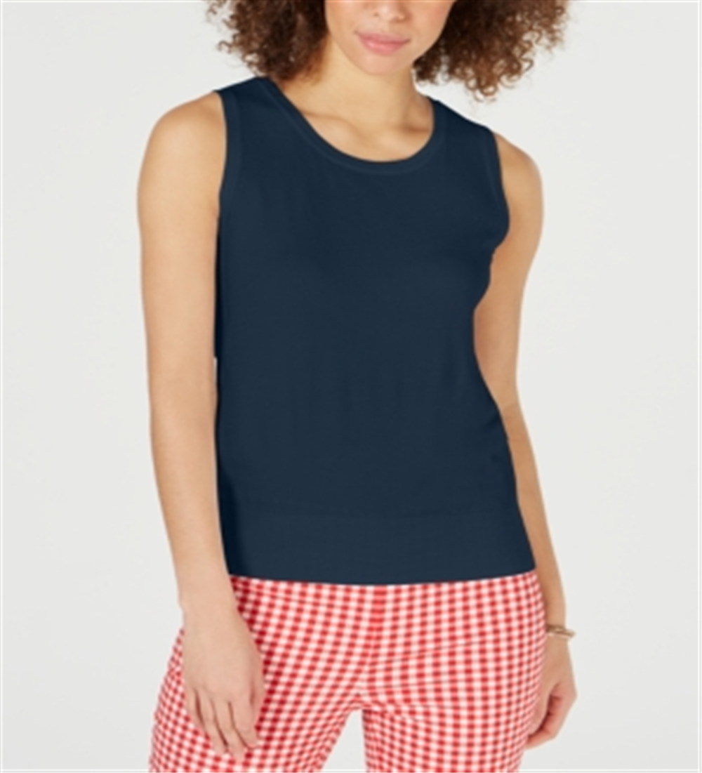 Charter Club Women's Sleeveless Crew Neck Sweater Blue Size Small