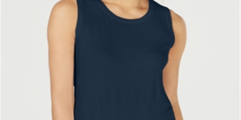 Charter Club Women's Sleeveless Crew Neck Sweater Blue Size Small