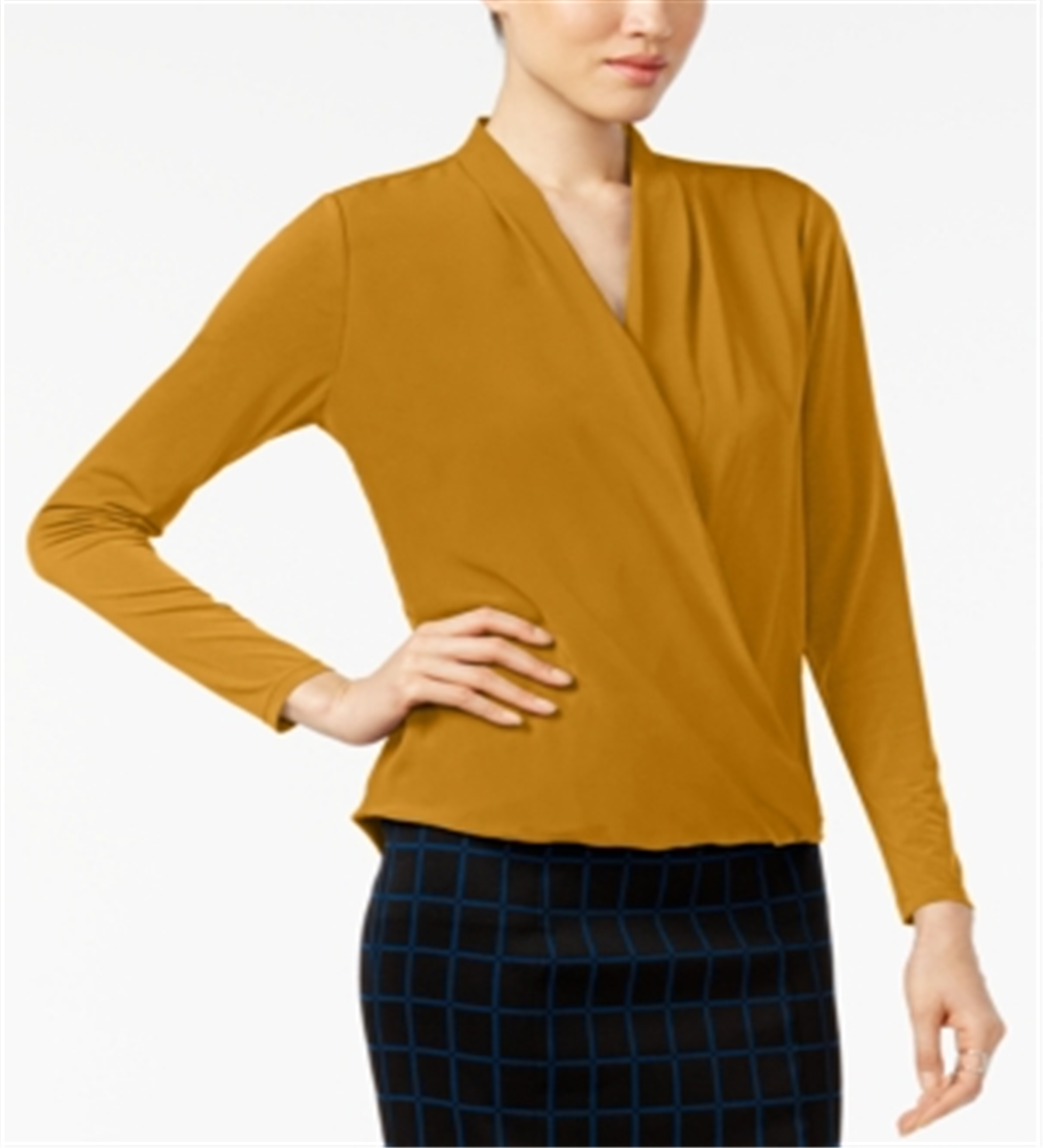 Alfani Women's Surplice Top Yellow Size Petite Medium
