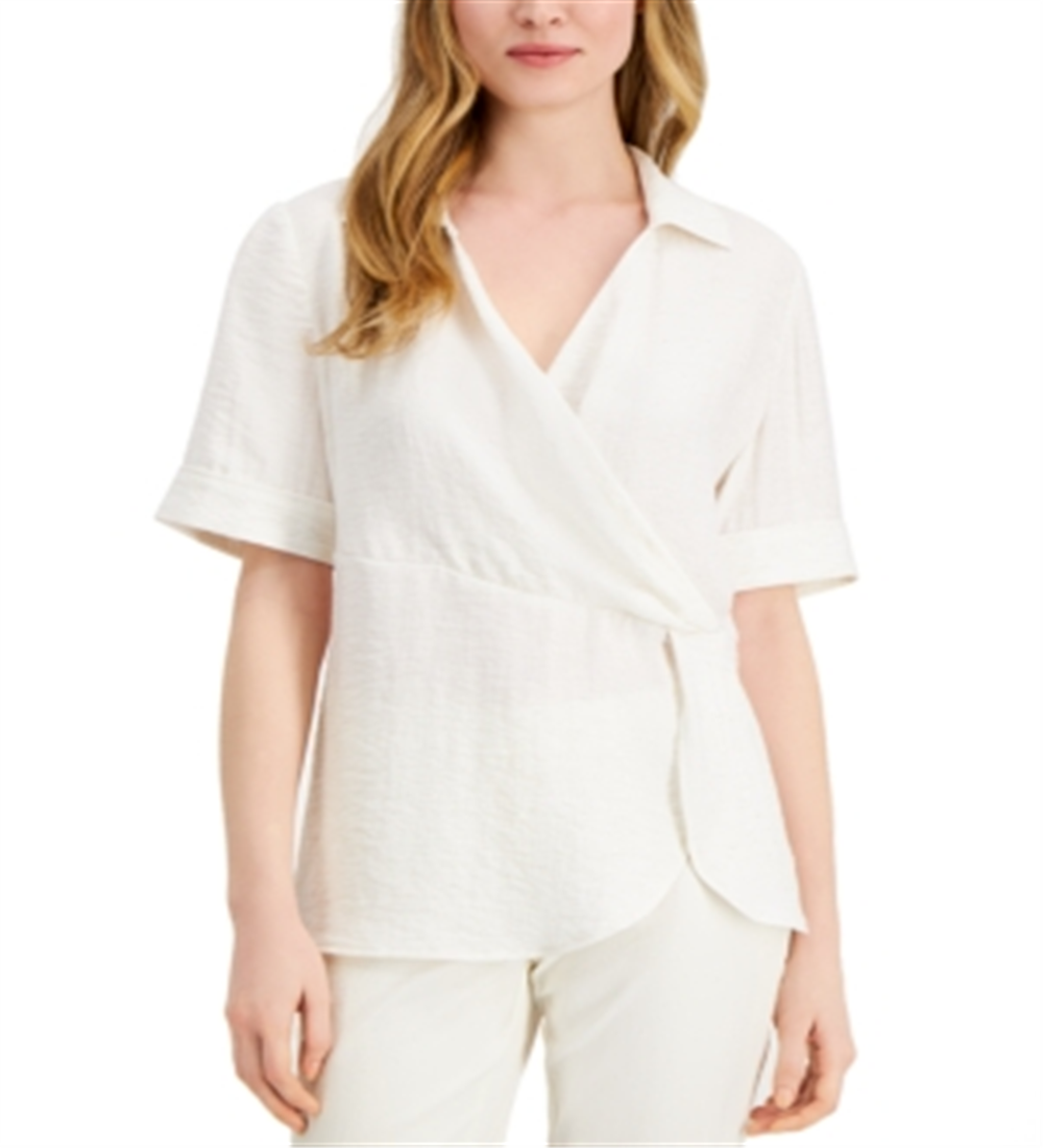 Alfani Women's Draped Front Collared Top White Size Petite Small