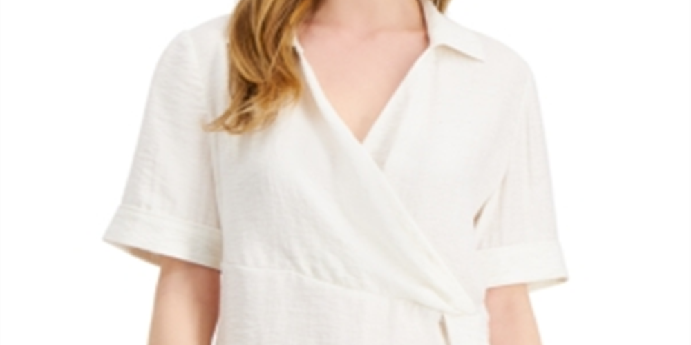 Alfani Women's Draped Front Collared Top White Size Petite Small