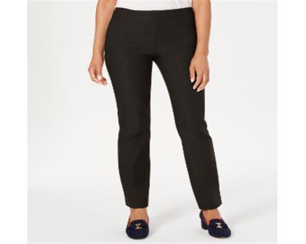 Charter Club Women's Cambridge Skinny Pull on Tummy Control Pants Black Size 14