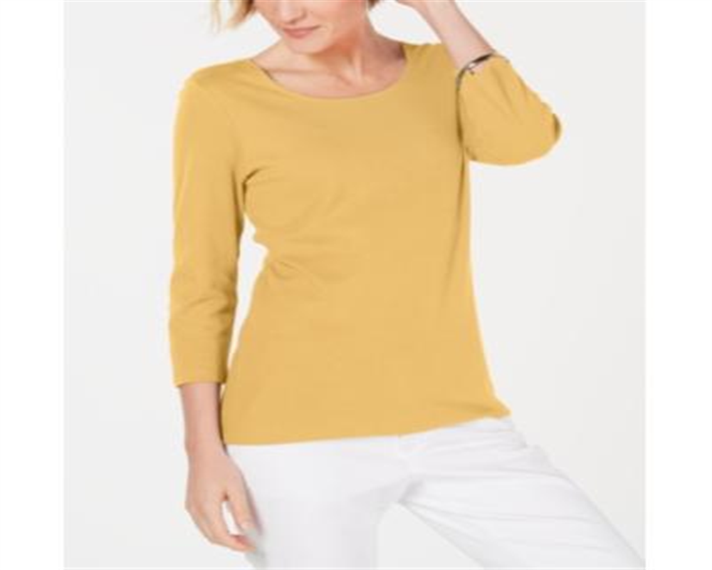 Karen Scott Women's Cotton 3/4 Sleeve Top Brown Size Large
