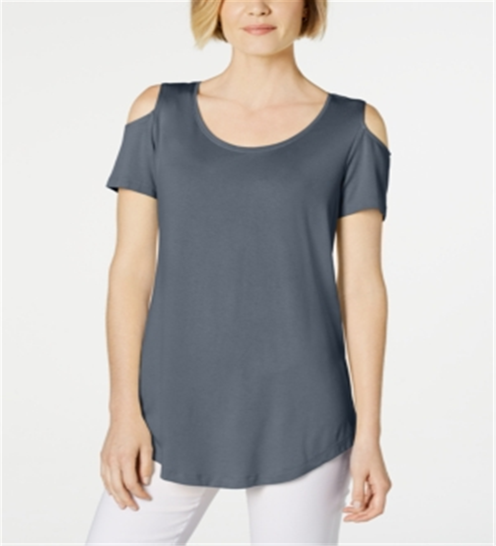 JM Collection Women's Cold Shoulder Swing T-Shirt Blue Size Small