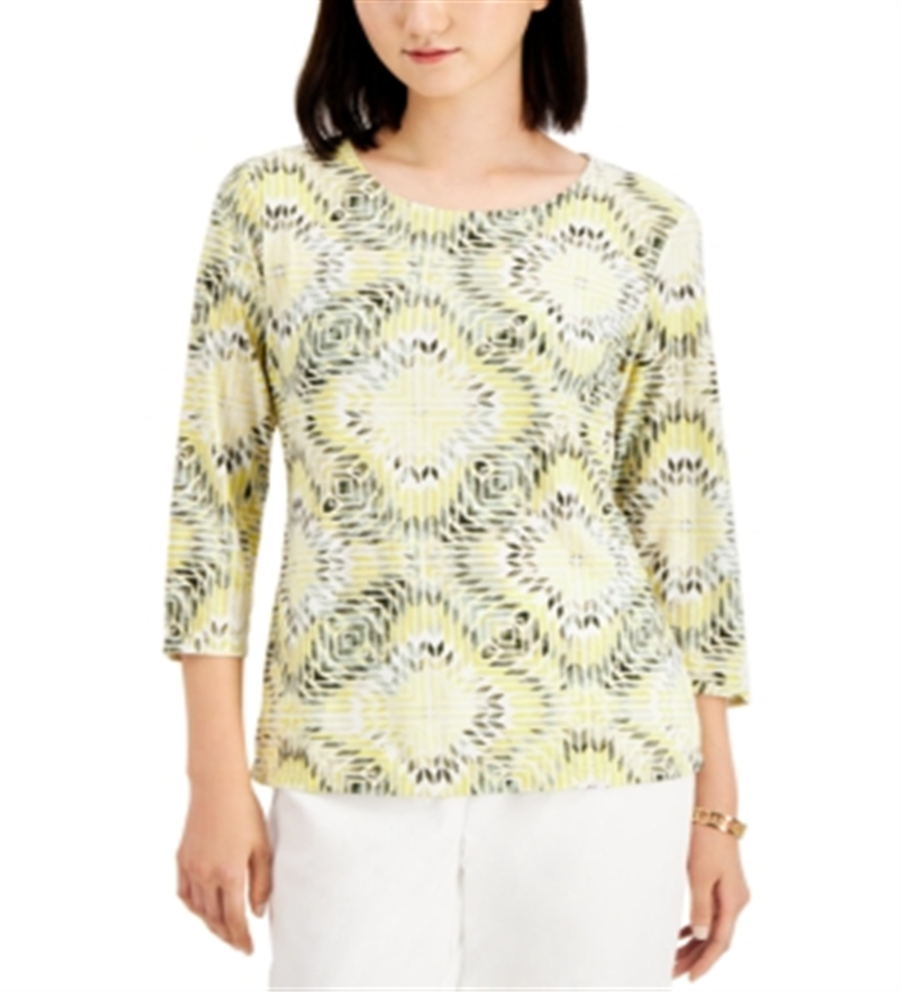 JM Collection Women's Printed Jacquard Top Green Size Medium