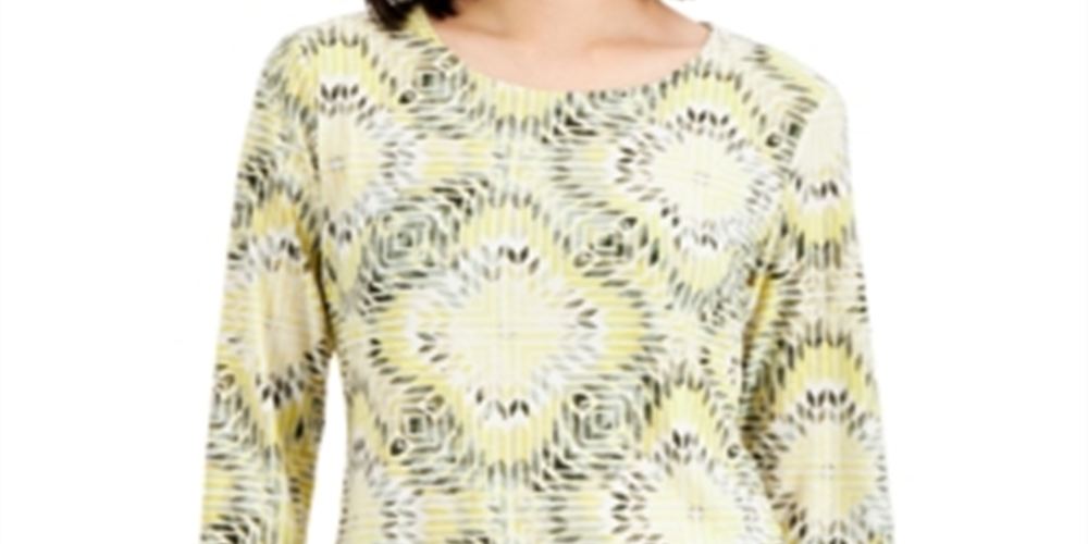 JM Collection Women's Printed Jacquard Top Green Size Medium