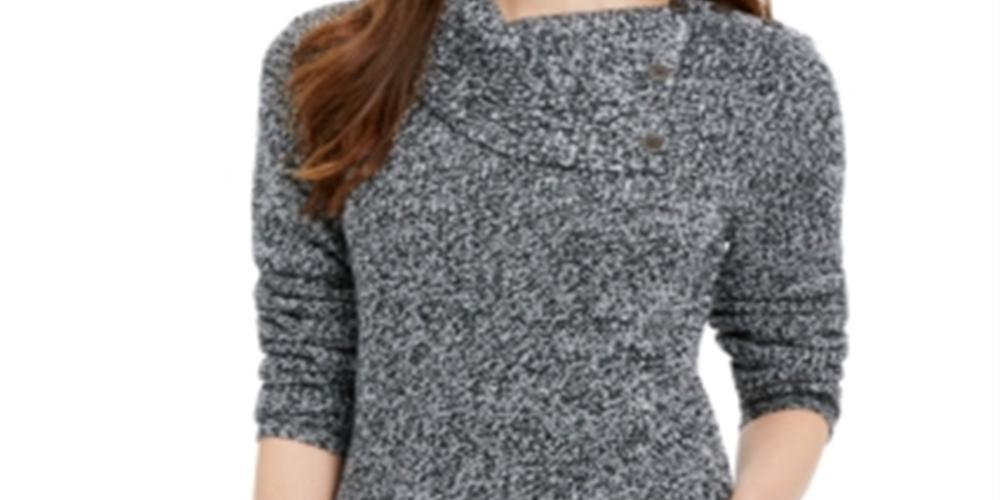 Style & Co Women's Envelope Neck Sweater Black Size Petite S