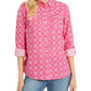 Charter Club Women's Linen Collared Button Down Top Pink Size Medium