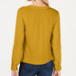 INC International Concepts Women's Solid Cuffed V Neck Button up Top Yellow Size Petite Small