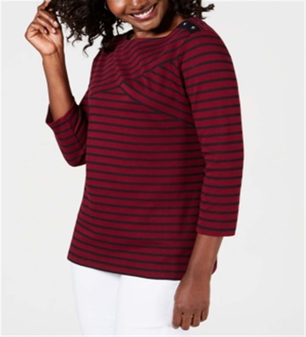 Karen Scott Women's Striped Crossover Top Red Size Large