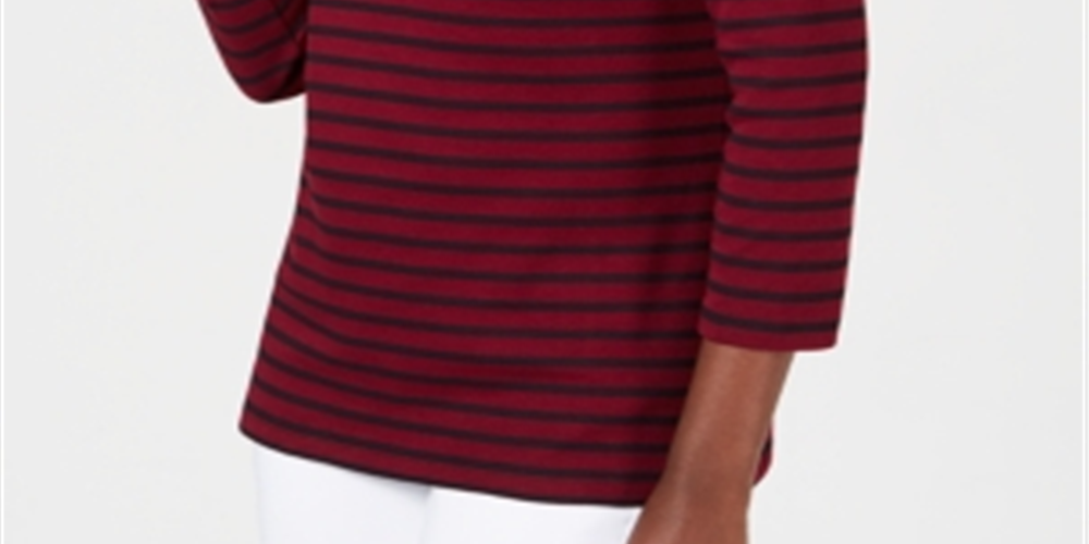 Karen Scott Women's Striped Crossover Top Red Size Large