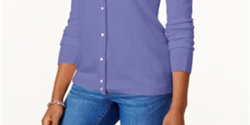 Karen Scott Women's Bead Button Cardigan Purple Size X-Small