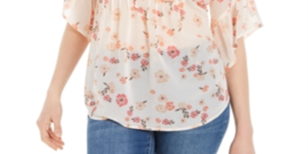 Style & Co Women's Sheer Pintuck Floral Print Blouse Pink Size XS