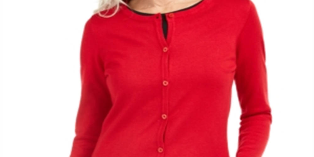 Karen Scott Women's Colorblocked Cardigan Red Size X-Small
