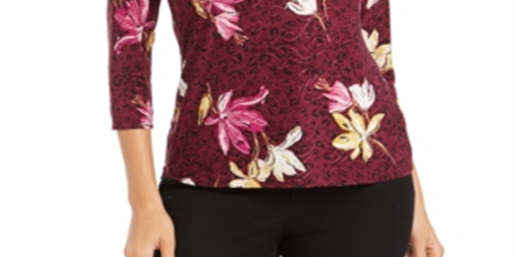 JM Collection Women's Printed Jacquard Top Black Size Petite S/M