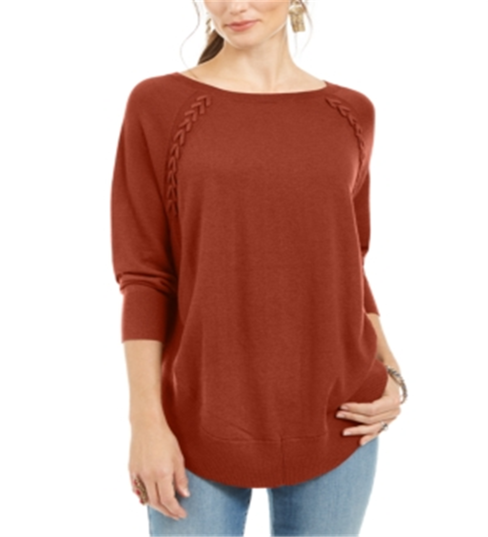 Style & Co Women's Lace up Chevron Trim Sweater Orange Size Large