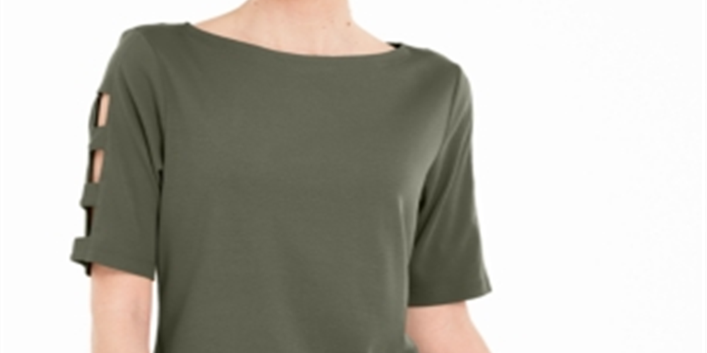 Karen Scott Women's Cotton Cutout Sleeves Top Green Size Small