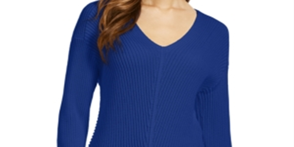 Charter Club Women's Textured Solid Long Sleeve V Neck T-Shirt Sweater Blue Size XX-Large