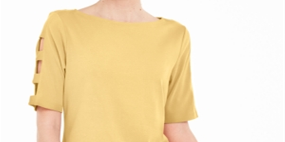 Karen Scott Women's Cotton Cutout Sleeves Top Yellow Size Medium