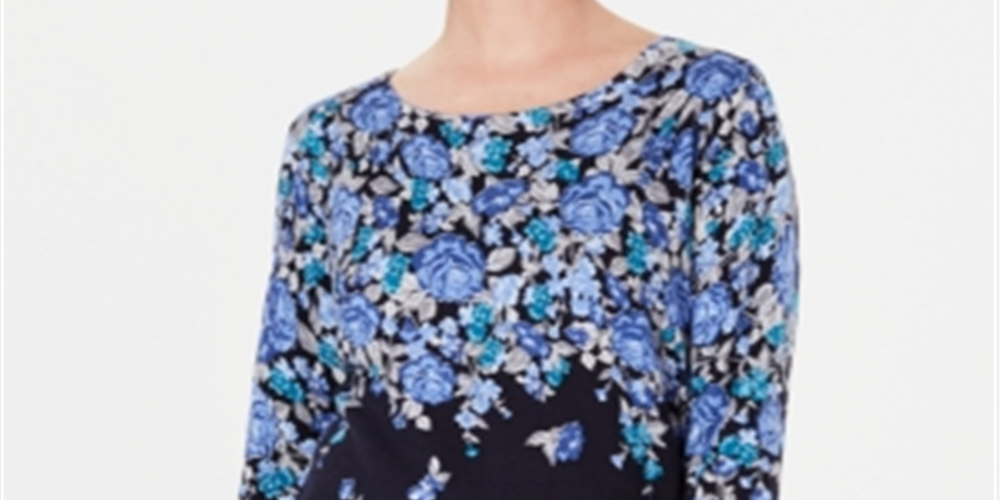 Karen Scott Women's Floral Print Sweater Blue Size X-Large